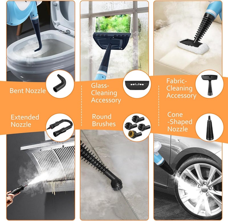 Phueut Pressurized Handheld Multi-Surface Natural Steam Cleaner with 12 pcs Accessories, Multi-Purpose Steamer for Home Use, Steamer for Cleaning Floor, Upholstery, Grout and Car (Blue) - Image 5